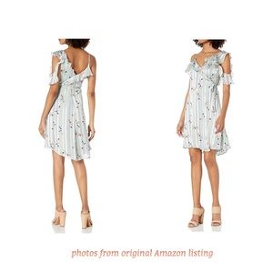 ASTR Cold Shoulder Ruffle Mint Floral Satin Short Wrap Dress, Size L, NWT